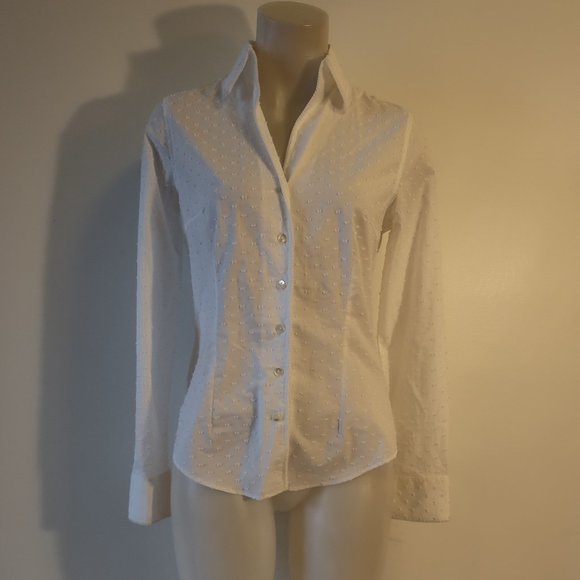 NWT Womens Shari's Place Spmar White French Knot Dot Button Shirt Top 42 US/M * - Picture 2 of 10